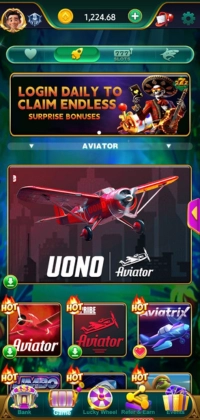 Lucky PK 777 Simple and Clean Design Guide 2026 4 Casino app game screen featuring Aviator game and daily login bonus banner.